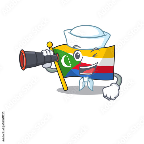 Smiling happy Sailor with binocular flag comoros cartoon design photo