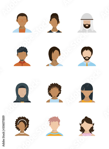 Isolated men and women heads set vector design