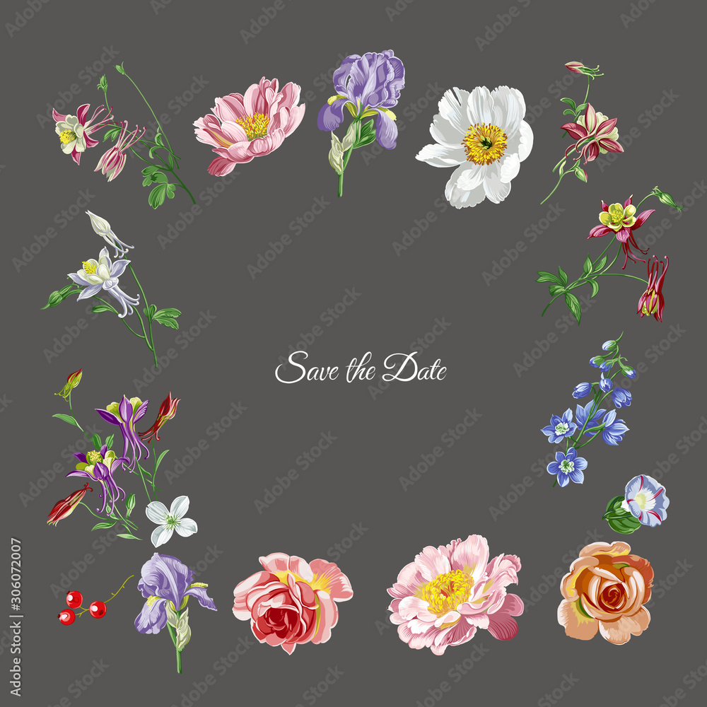 Set of card with flower, leaves. Wedding ornament concept. Floral poster, invite. Decorative greeting card or invitation design background