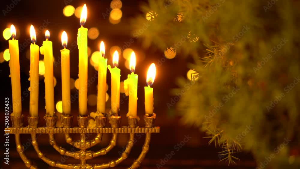The eighth Night of Hanukkah. Eight lights in the menorah. Chanukah is the Jewish Festival of Lights The eighth Night of Hanukkah. Eight lights in the menorah. Chanukah is the Jewish Festival of Lights