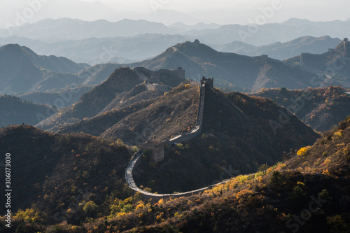 Scenic panoramic view of the Great Wall Jinshanling portion close to Beijing, on a sunny day of autumn, in China © icephotography