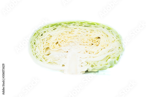 Fresh green cabbage with cut isolated on white background © DECHA