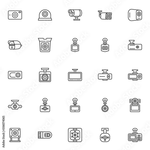 DVR camera line icons set. linear style symbols collection, outline signs pack. vector graphics. Set includes icons as Digital video recorder, car security system, drive video recorder