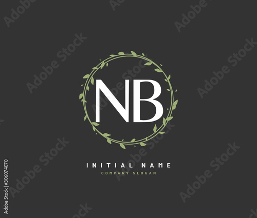 N B NB Beauty vector initial logo, handwriting logo of initial signature, wedding, fashion, jewerly, boutique, floral and botanical with creative template for any company or business.