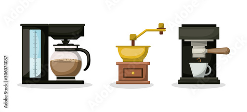 Coffee grinder machine and pot vector design