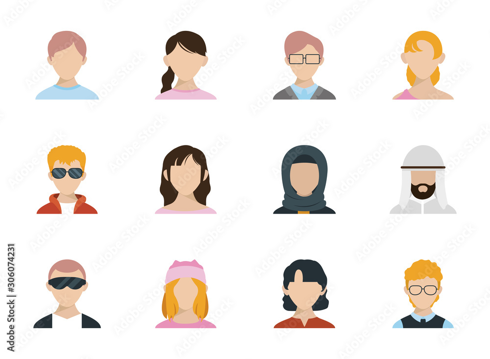 Isolated men and women heads set vector design Isolated men and women heads set vector design