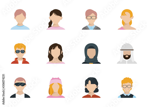 Isolated men and women heads set vector design