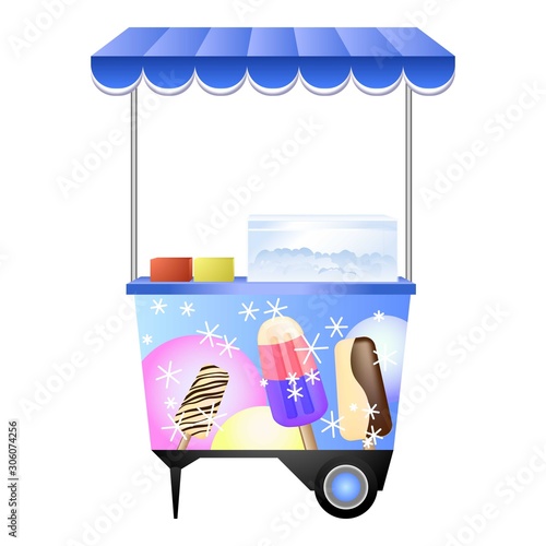 Ice cream street kiosk icon. Cartoon of ice cream street kiosk vector icon for web design isolated on white background