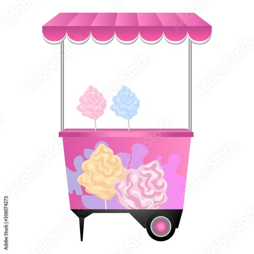 Cotton candy kiosk icon. Cartoon of cotton candy kiosk vector icon for web design isolated on white background