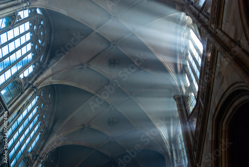 St Vitus Cathedral majestic morning misty interior. Angle, architecture. Prague Czech