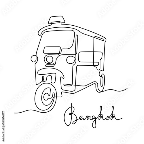 Tuk Tuk  Bangkok. Continuous line vector illustration.