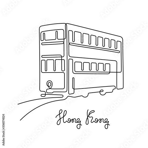 Hong Kong tram. Continuous line vector illustration.