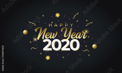 vector illustration of happy new year gold and black color 2019 2020