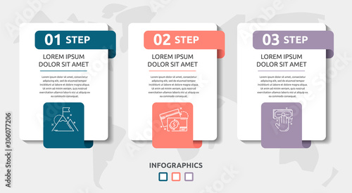 Vector infographic flat template. Rectangles for three diagrams, graph, flowchart, timeline, marketing, presentation. Business concept with 3 labels