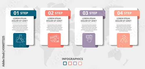 Vector infographic flat template. Rectangles for four diagrams, graph, flowchart, timeline, marketing, presentation. Business concept with 4 labels