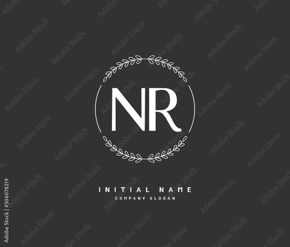 N R NR Beauty vector initial logo, handwriting logo of initial signature, wedding, fashion, jewerly, boutique, floral and botanical with creative template for any company or business.