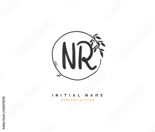 N R NR Beauty vector initial logo  handwriting logo of initial signature  wedding  fashion  jewerly  boutique  floral and botanical with creative template for any company or business.