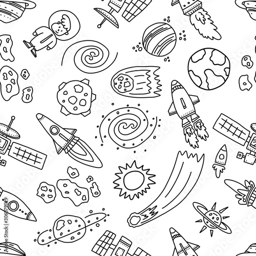 Informative poster space chaos objects seamless.