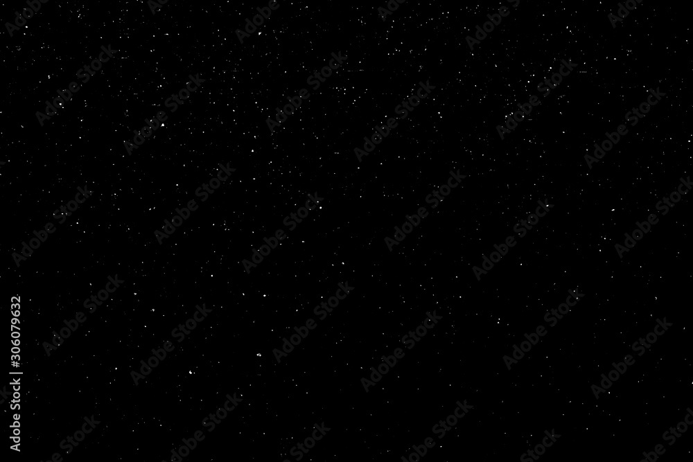 Fototapeta premium WHITE BOKEH ON A BLACK BACKGROUND. LIGHT SPOTS TEXTURE. FALLING SNOW. STAR SKY.