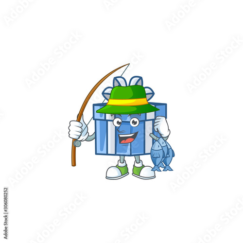 Happy smiley funny Fishing blue gift box design