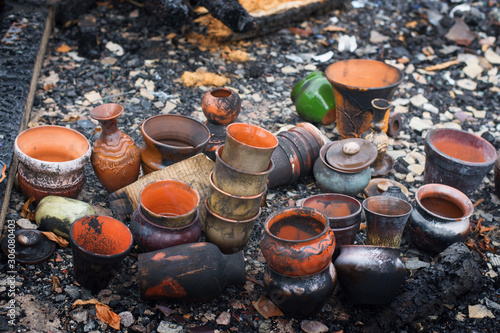 burnt pots after the fire