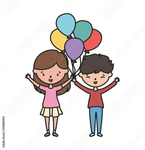 happy boy and girl with balloons decoration