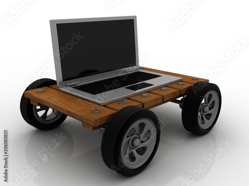 3d rendering Laptop in wheel 