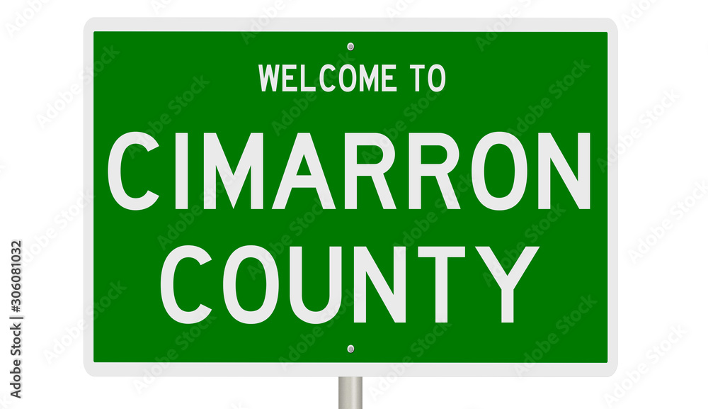 Rendering of a green 3d highway sign for Cimarron County