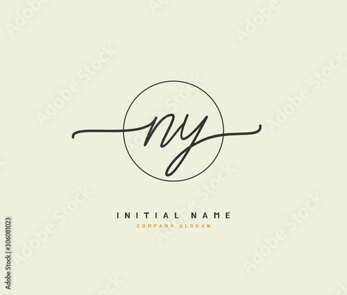 N Y NY Beauty vector initial logo, handwriting logo of initial signature, wedding, fashion, jewerly, boutique, floral and botanical with creative template for any company or business.