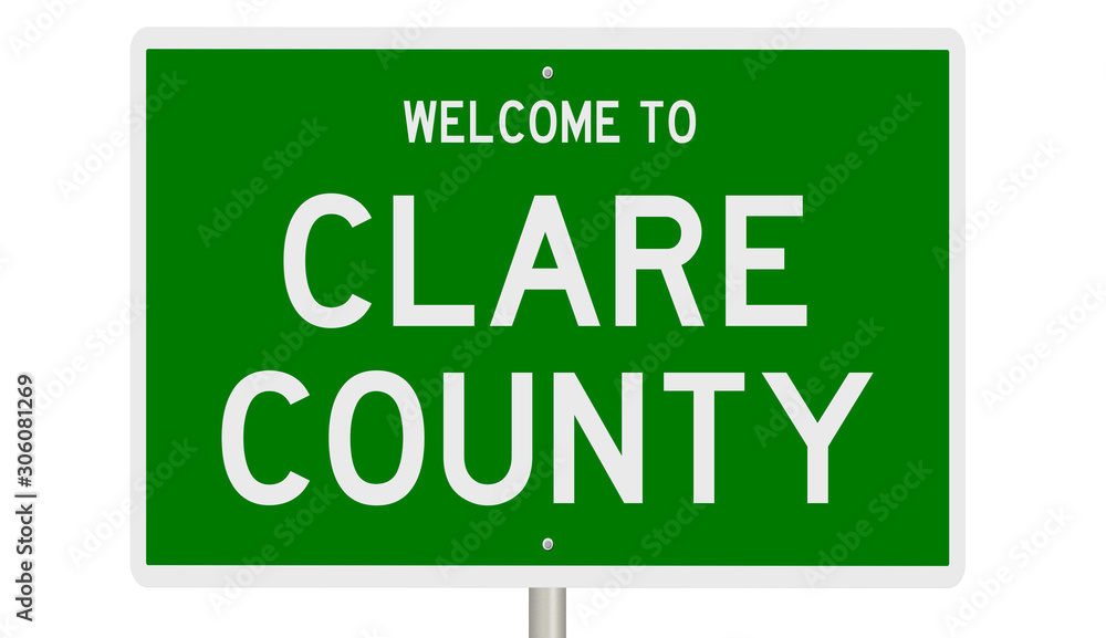 Rendering of a green 3d highway sign for Clare County Rendering of a green 3d highway sign for Clare County