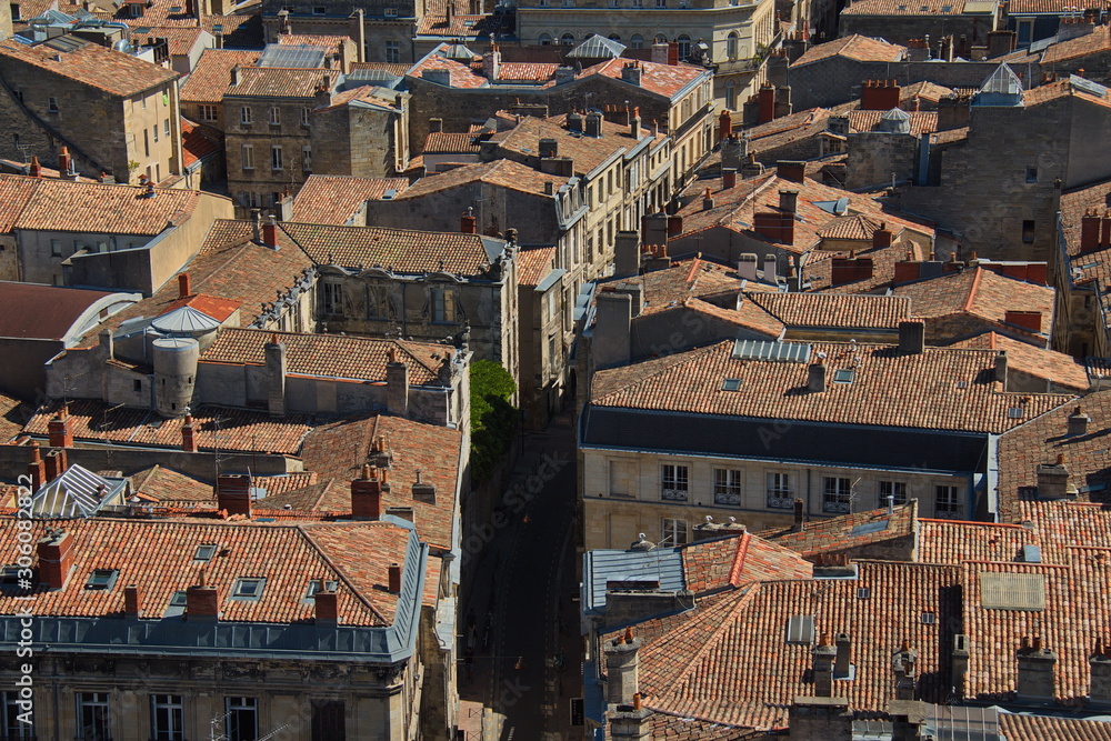 View from the tower Pey-Berland of the Cathedral Saint-Andre on the historical centre of Bordeaux,France