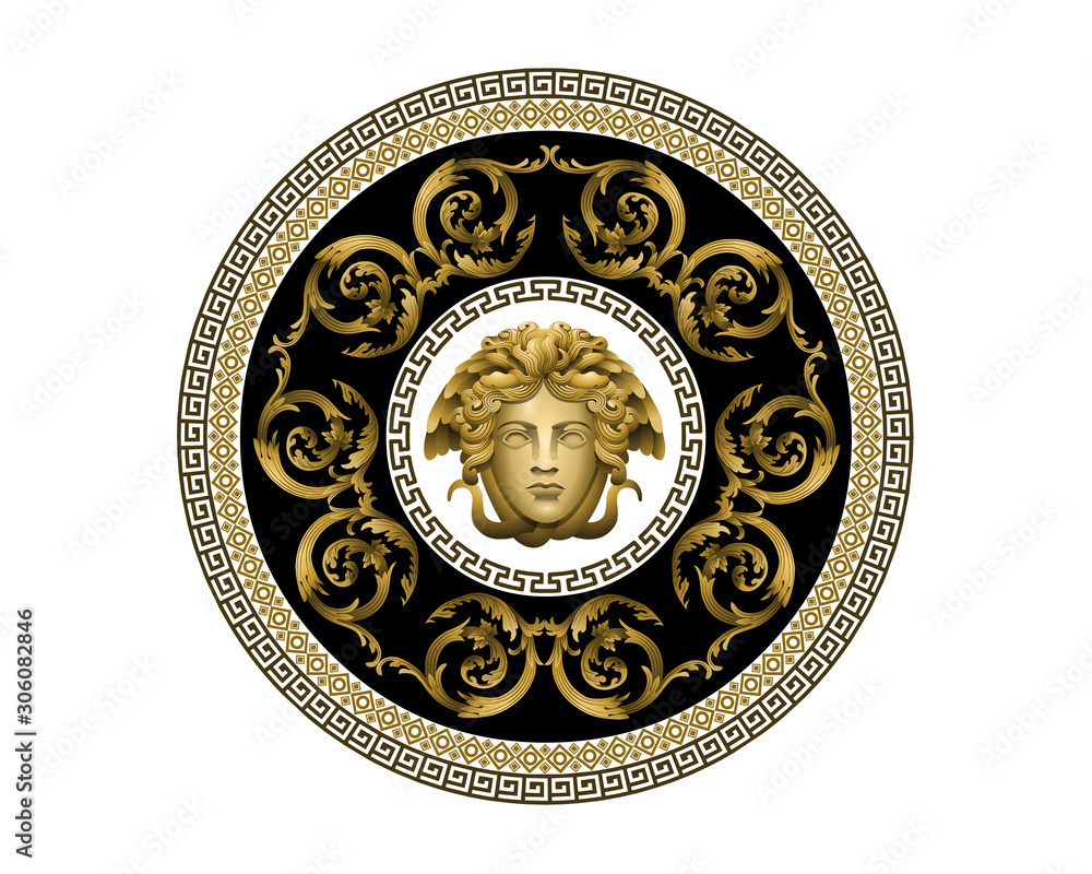 Vector Bronze Baroque Fashionable mandala in vintage style with medusa ...