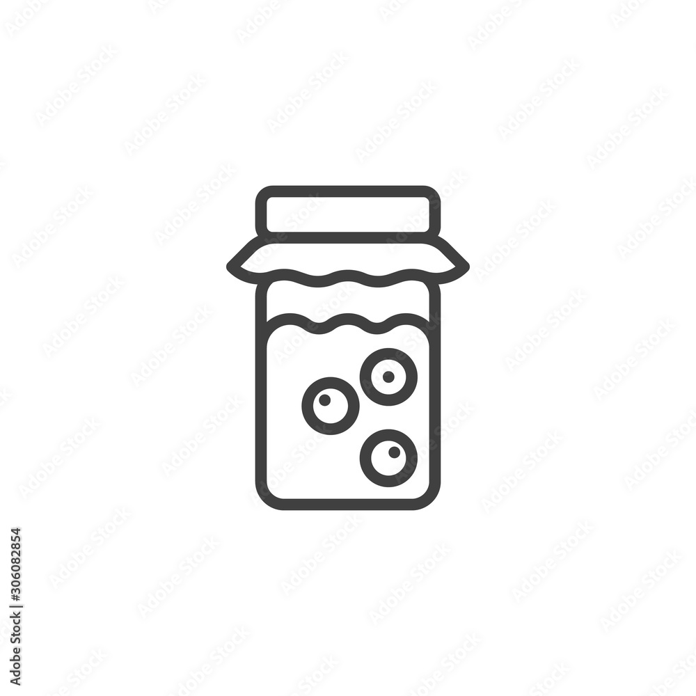 Berry jam jar line icon. linear style sign for mobile concept and web design. Jar of currant jam outline vector icon. Symbol, logo illustration. Vector graphics Berry jam jar line icon. linear style sign for mobile concept and web design. Jar of currant jam outline vector icon. Symbol, logo illustration. Vector graphics