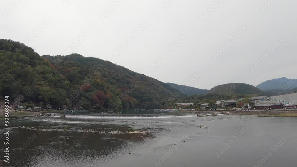Ancient diversion dam Kadono Ooi on the slow Katsura River, Arashiyama Ancient diversion dam Kadono Ooi on the slow Katsura River, Arashiyama