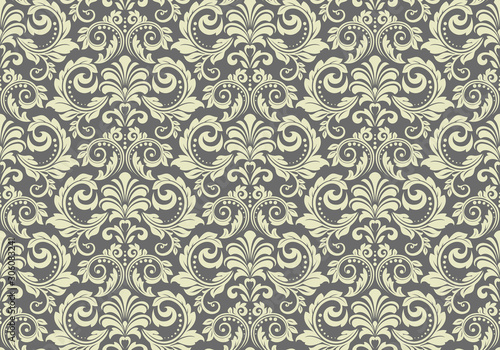 Wallpaper in the style of Baroque. Seamless vector background. Grey floral ornament. Graphic pattern for fabric, wallpaper, packaging. Ornate Damask flower ornament