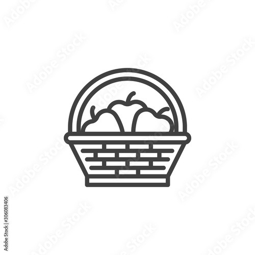 Fruit basket line icon. linear style sign for mobile concept and web design. Wicker basket with apples outline vector icon. Symbol, logo illustration. Vector graphics