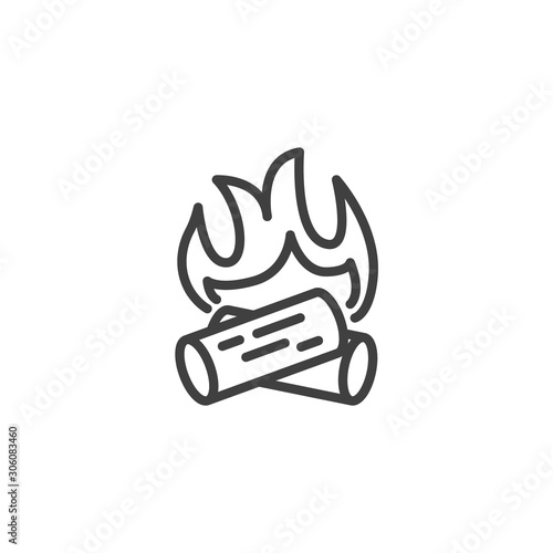 Firewood flame line icon. Bonfire linear style sign for mobile concept and web design. Wood campfire outline vector icon. Symbol, logo illustration. Burning wooden logs vector graphics