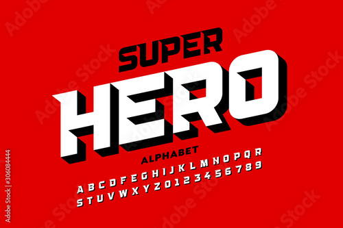 Comics super hero style font, alphabet letters and numbers