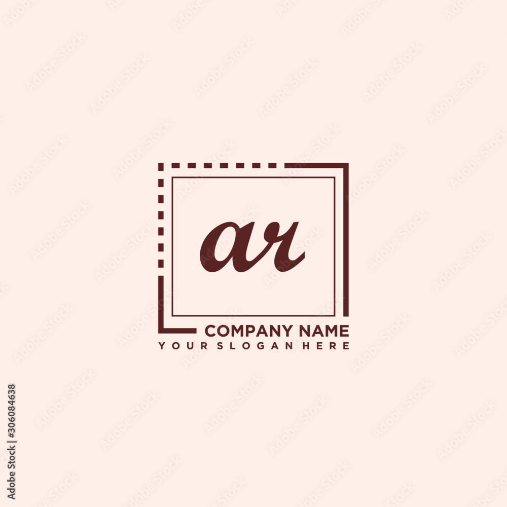 AR Initial handwriting logo concept, with line box template vector