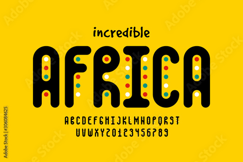 African style font design, alphabet letters and numbers