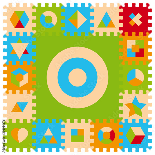 Vector foam baby kids play mat geometric elements puzzle Isolated on white background.