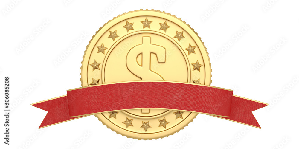 Ribbon with gold coins 3D rendering Isolated on white background. 3d illustration Ribbon with gold coins 3D rendering Isolated on white background. 3d illustration