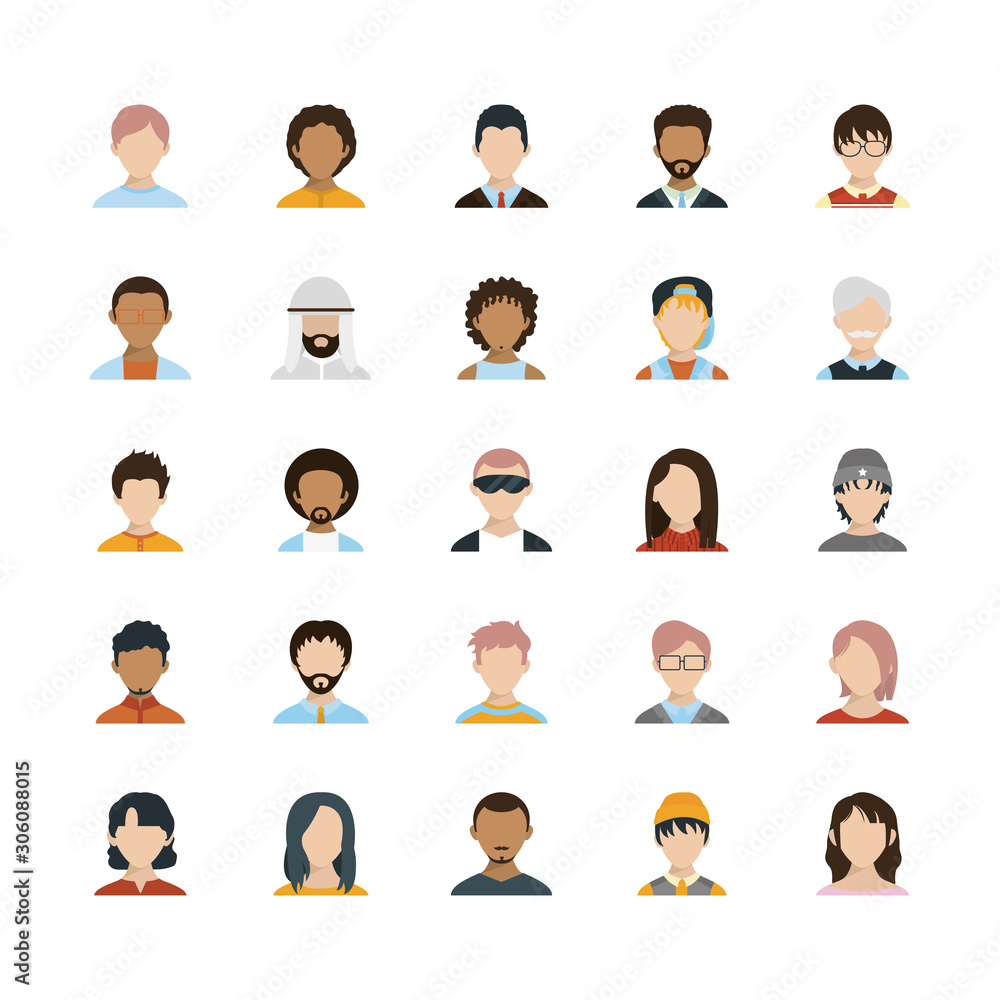 Isolated men and women heads set vector design Isolated men and women heads set vector design