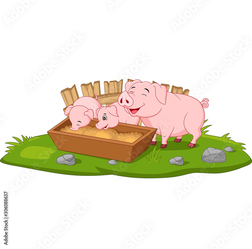 Cute cartoon mother pig and piglets