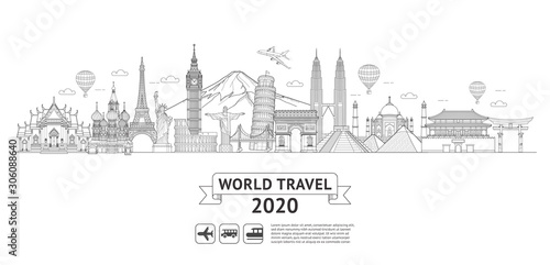 Canvas Print World travel doodle art drawing style vector illustrations