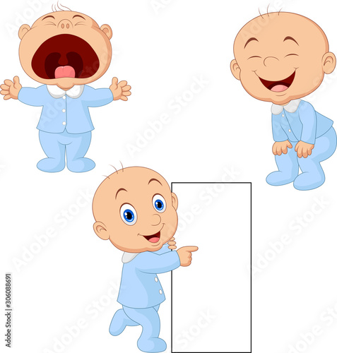 Cartoon baby boy with different poses