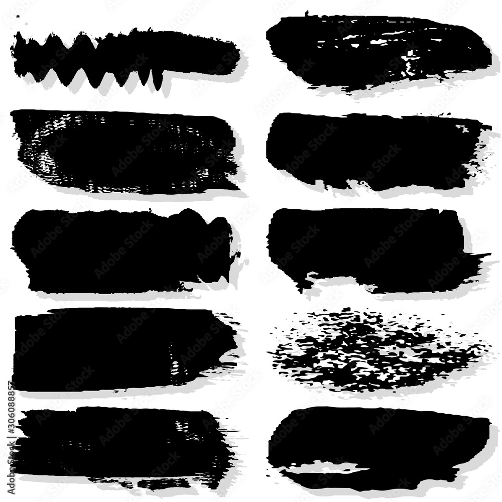 Strokes with a dry brush. Vector texture of paint spots. Set of grunge blots. The template for the background. Black ink isolated on white Strokes with a dry brush. Vector texture of paint spots. Set of grunge blots. The template for the background. Black ink isolated on white