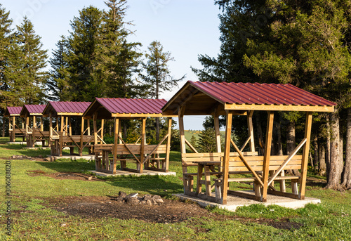 Picnic area in the Black Sea plateaus. Promenade area.