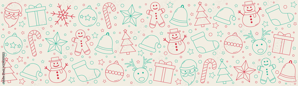 Christmas banner with festive decorations. Vector