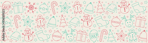 Christmas banner with festive decorations. Vector